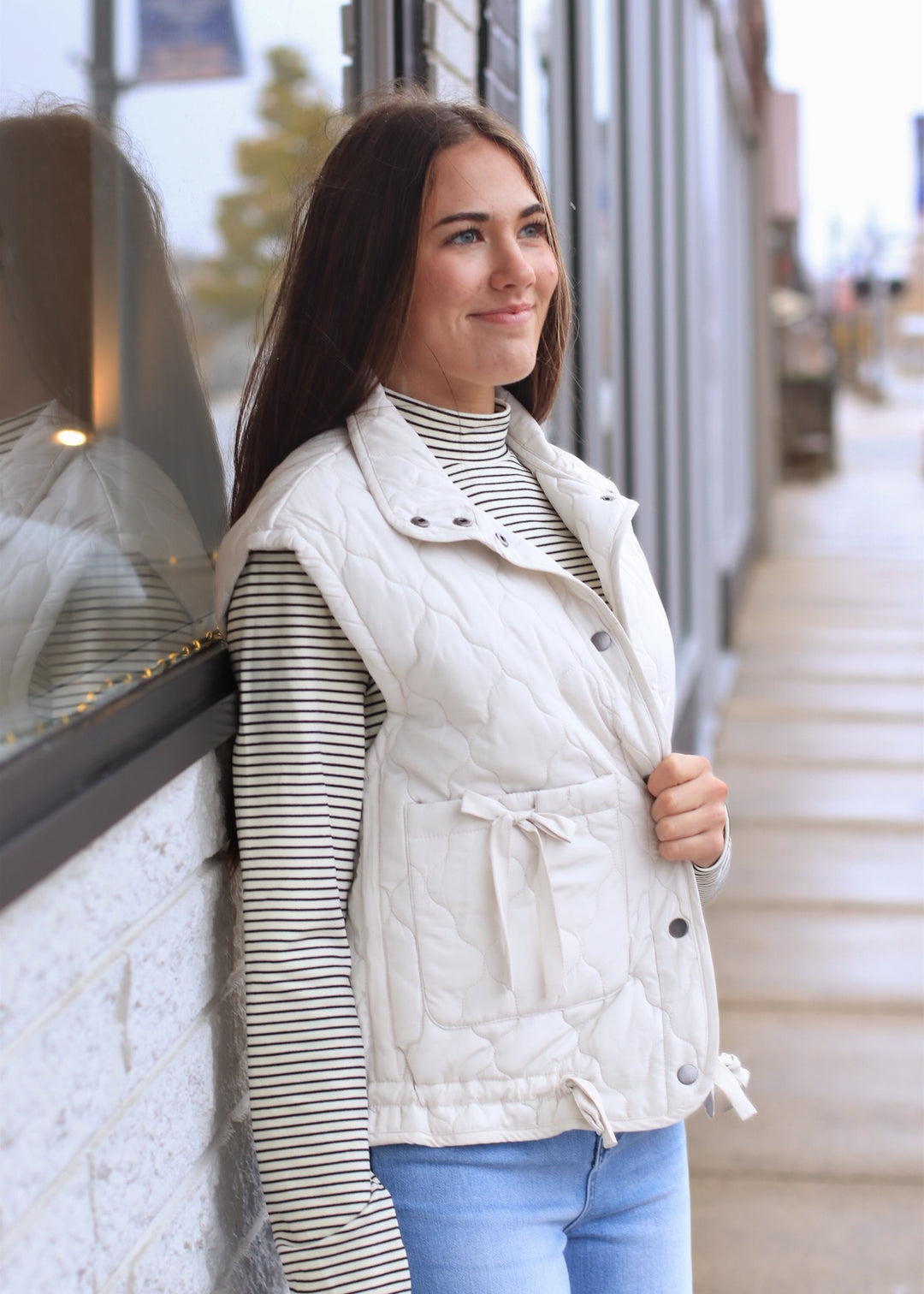 The Alpine Tie Puffer Vest in Champagne