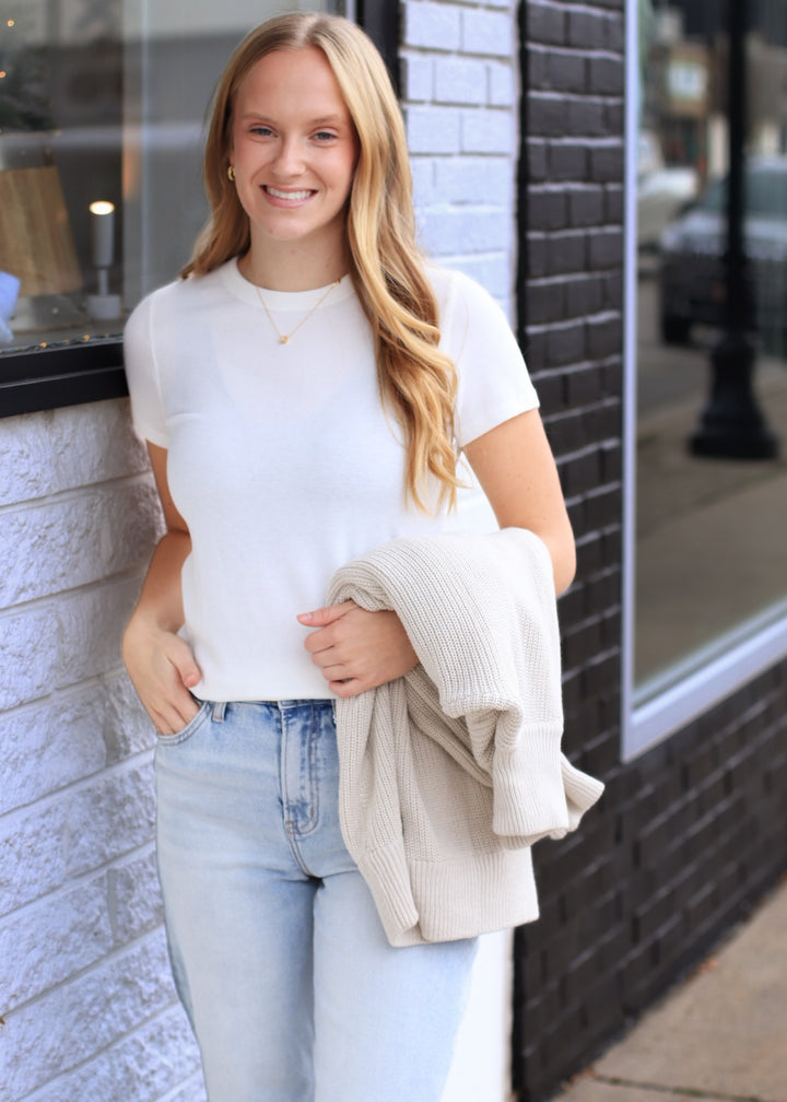 Softline Rib Tee in Off White