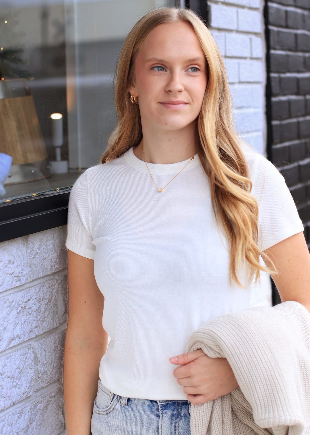 Softline Rib Tee in Off White