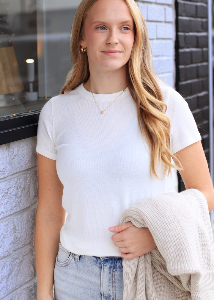 Softline Rib Tee in Off White