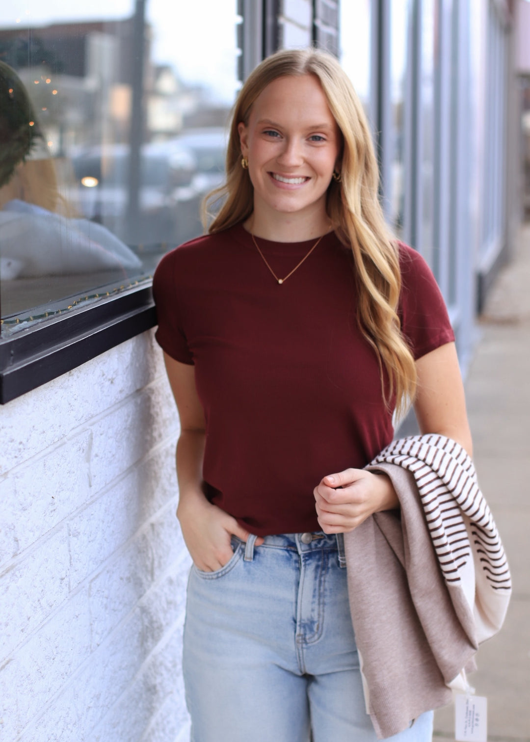 Softline Rib Tee in Burgundy