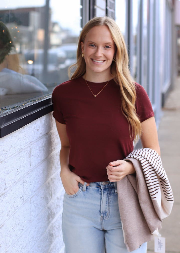 Softline Rib Tee in Burgundy