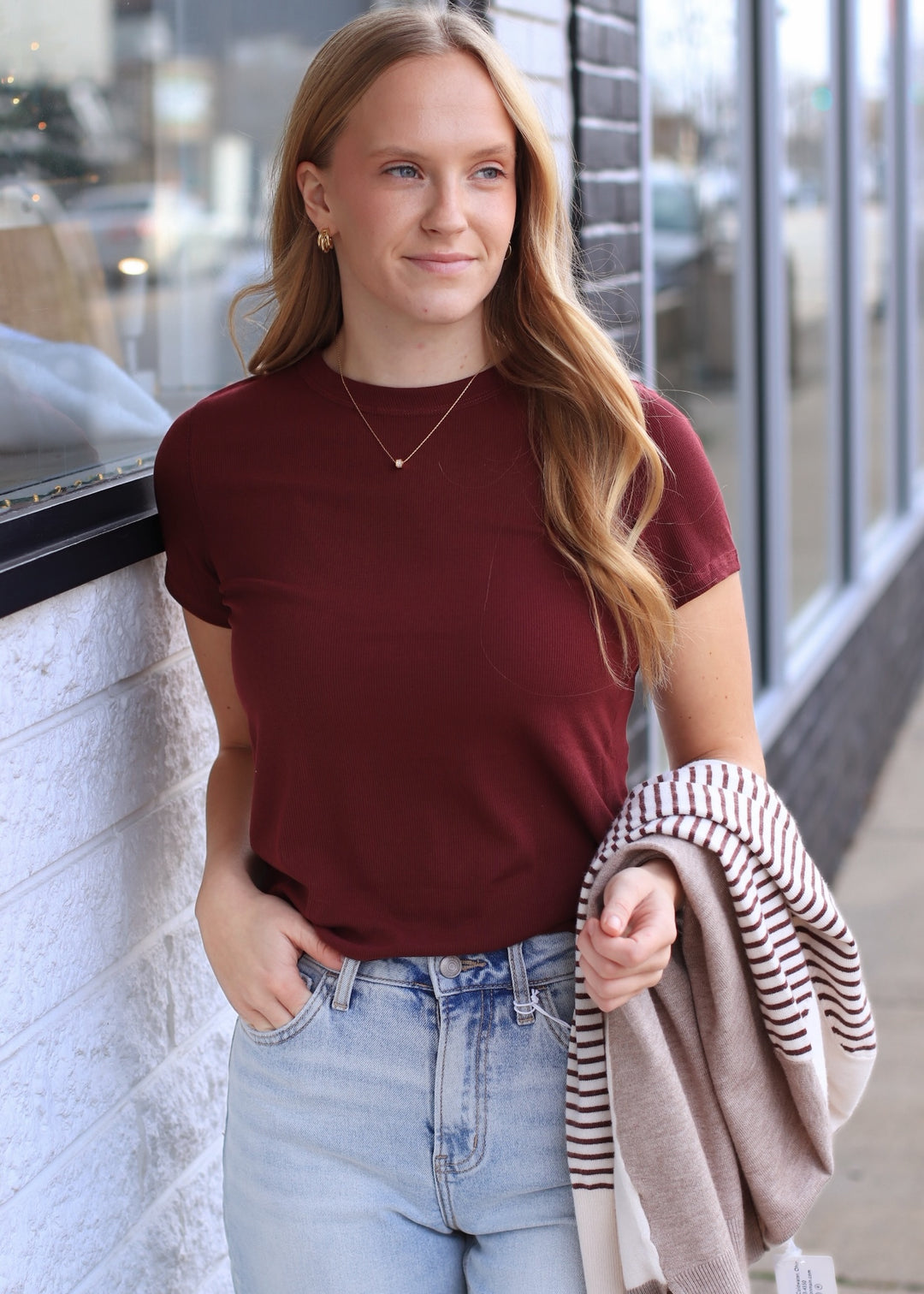 Softline Rib Tee in Burgundy