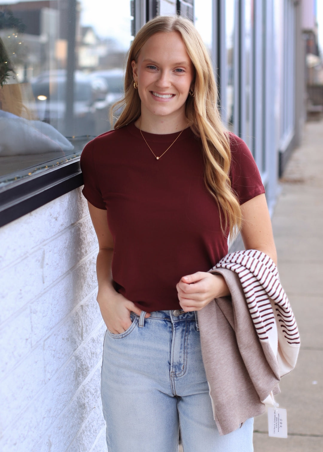 Softline Rib Tee in Burgundy