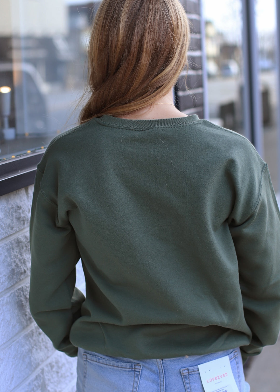 Retro Embossed  Merry Sweatshirt - Military Green