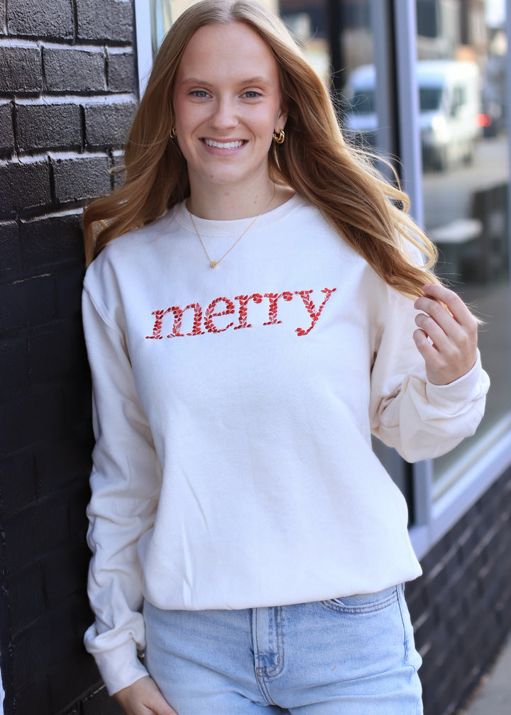 Floral Merry Christmas Embroidered Sweatshirt