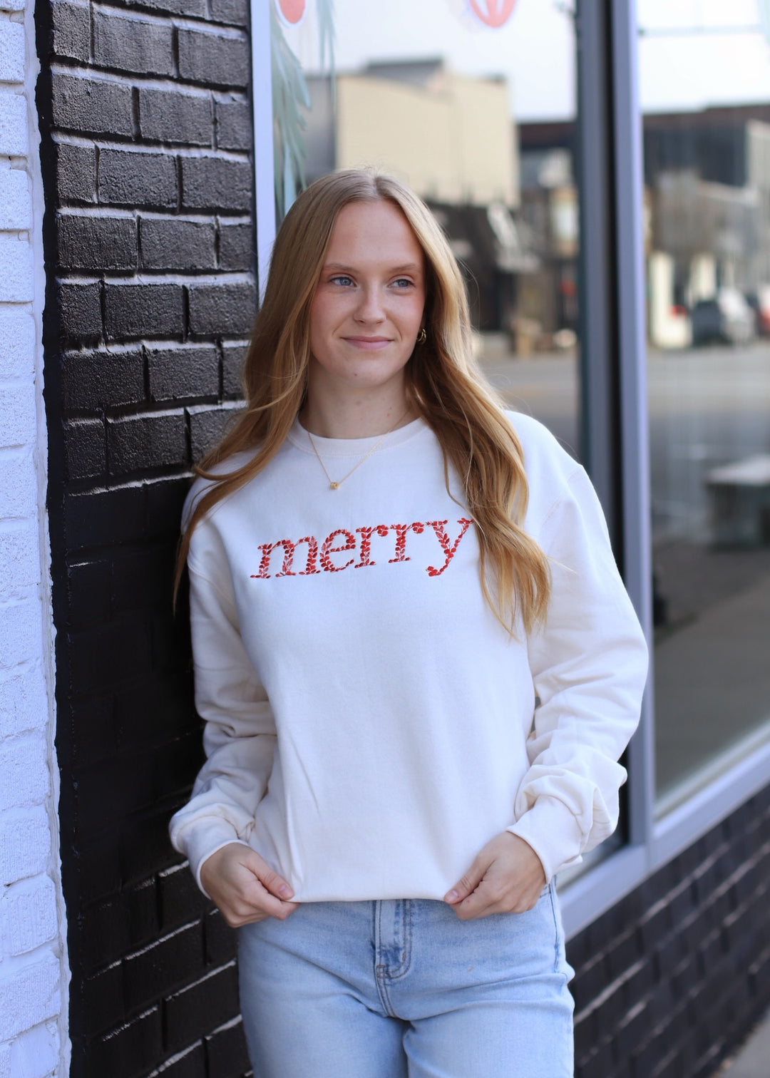 Floral Merry Christmas Embroidered Sweatshirt