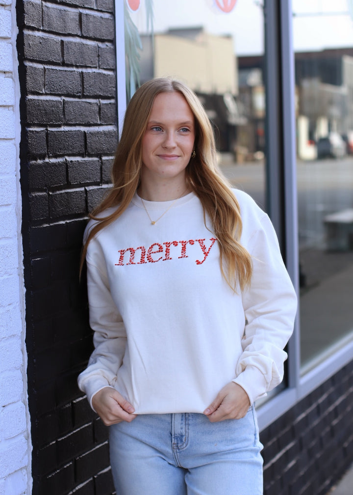 Floral Merry Christmas Embroidered Sweatshirt