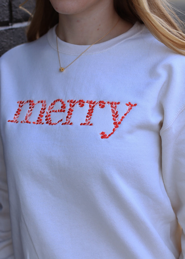 Floral Merry Christmas Embroidered Sweatshirt