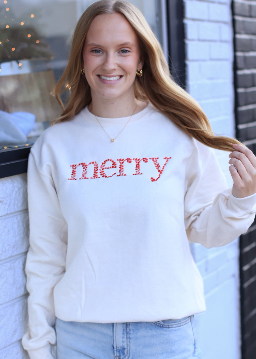 Floral Merry Christmas Embroidered Sweatshirt