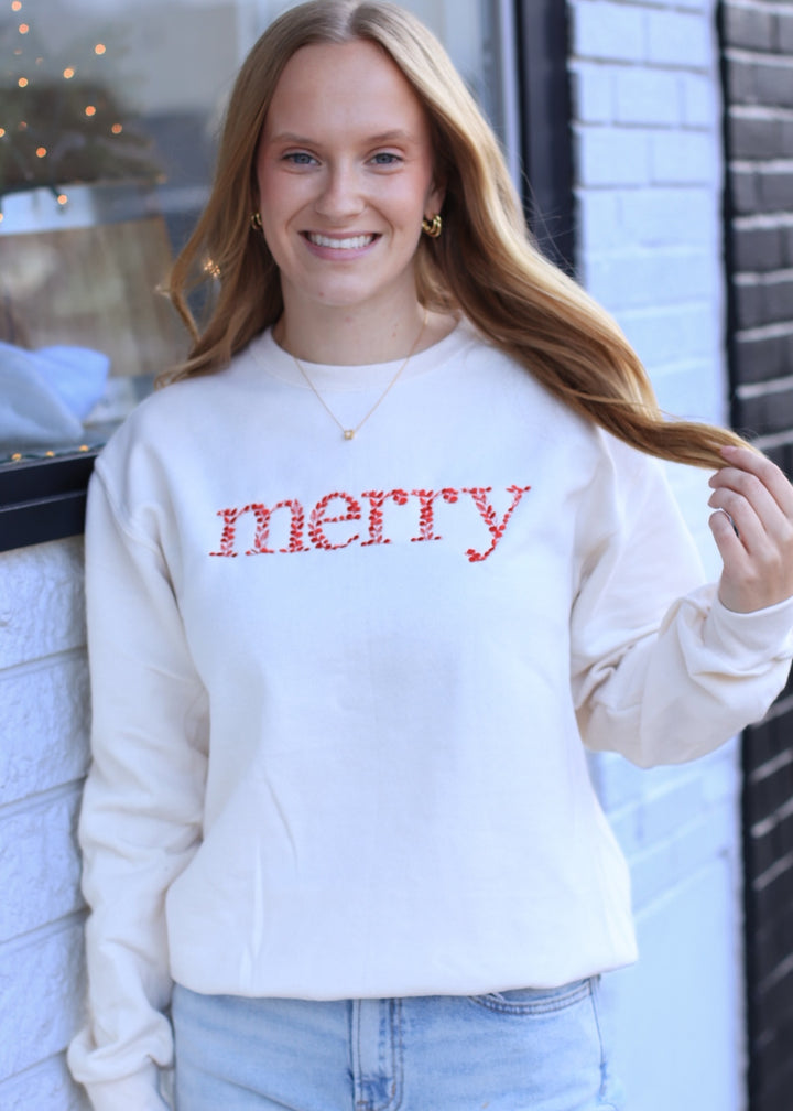 Floral Merry Christmas Embroidered Sweatshirt