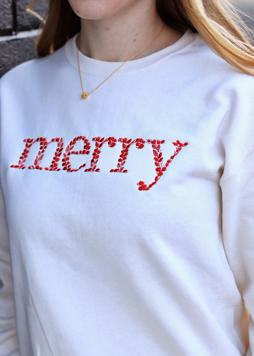 Floral Merry Christmas Embroidered Sweatshirt