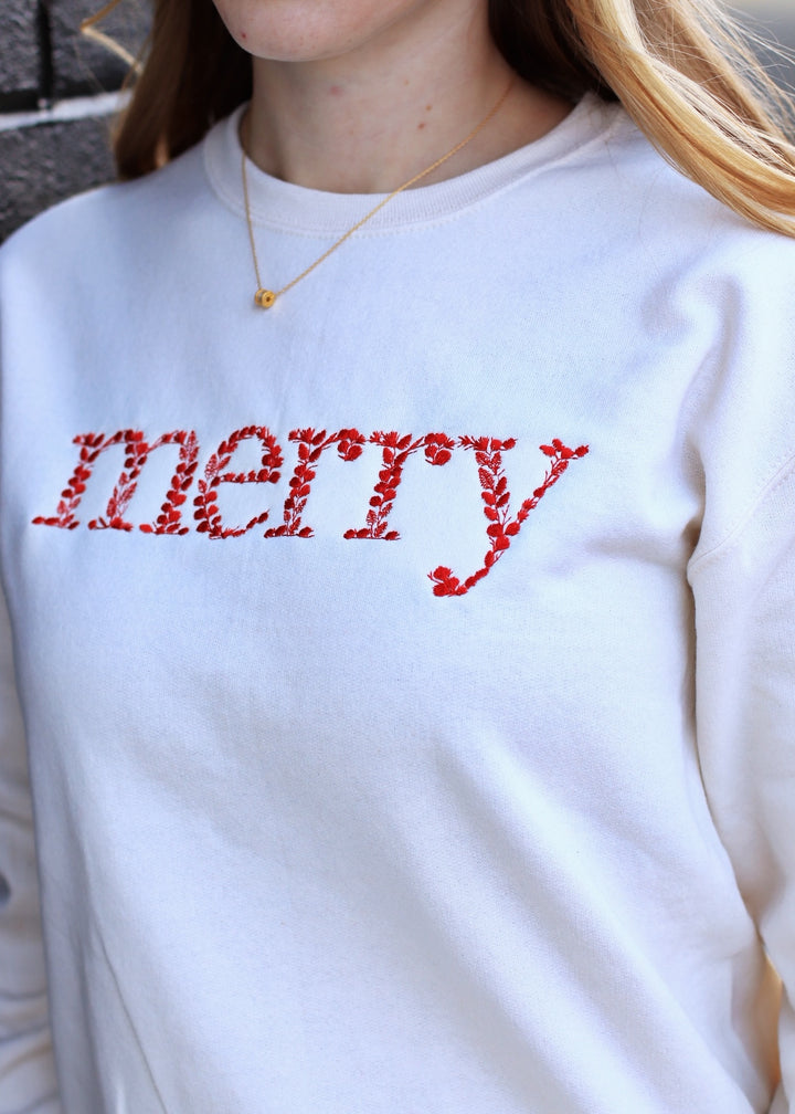 Floral Merry Christmas Embroidered Sweatshirt