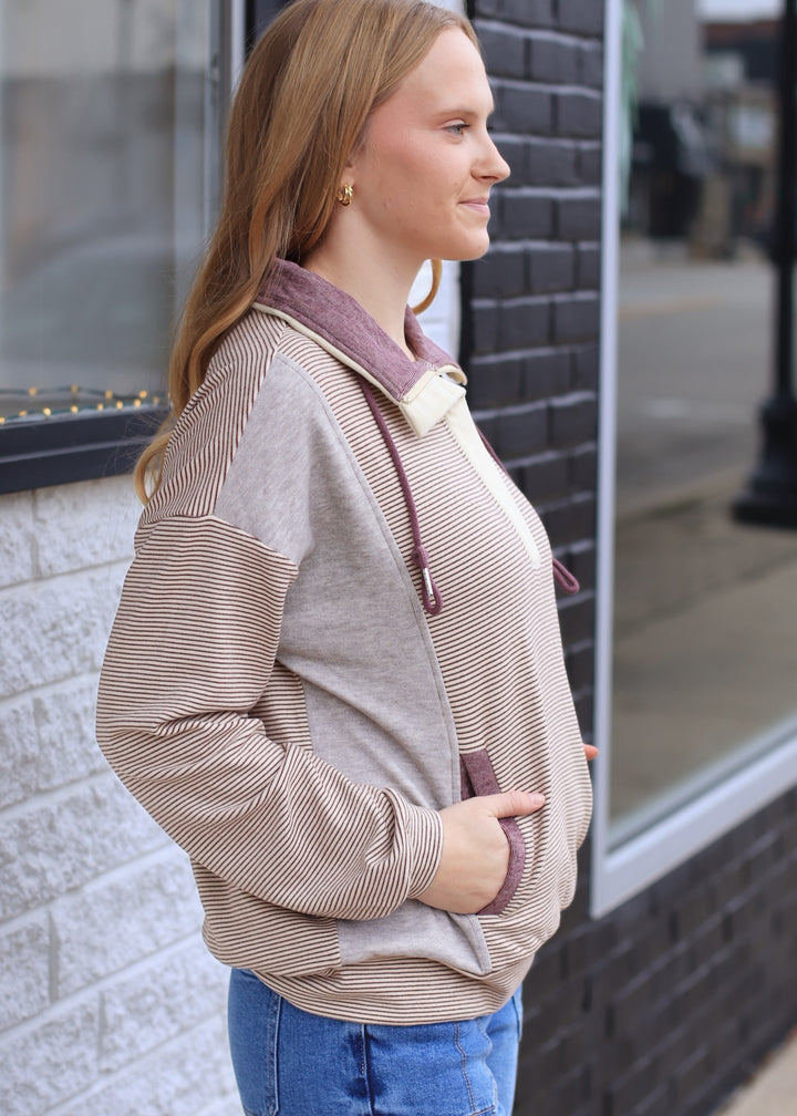 The Ecru + Orchid Half Zip Pullover Sweatshirt