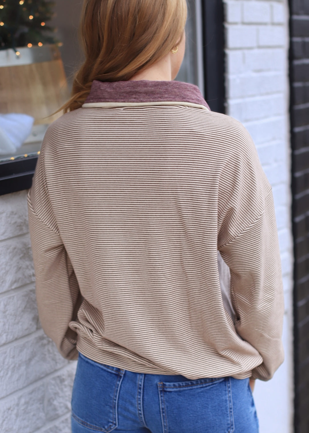 The Ecru + Orchid Half Zip Pullover Sweatshirt