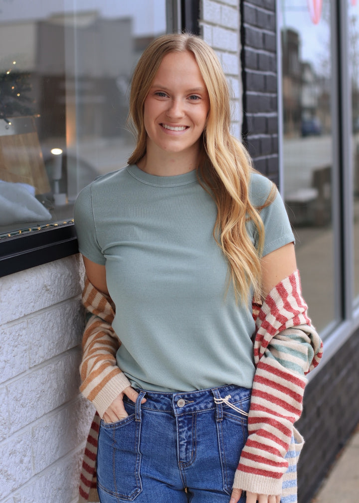Softline Rib Tee in Dusty Sage