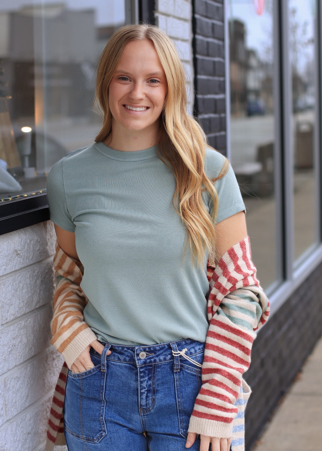 Softline Rib Tee in Dusty Sage