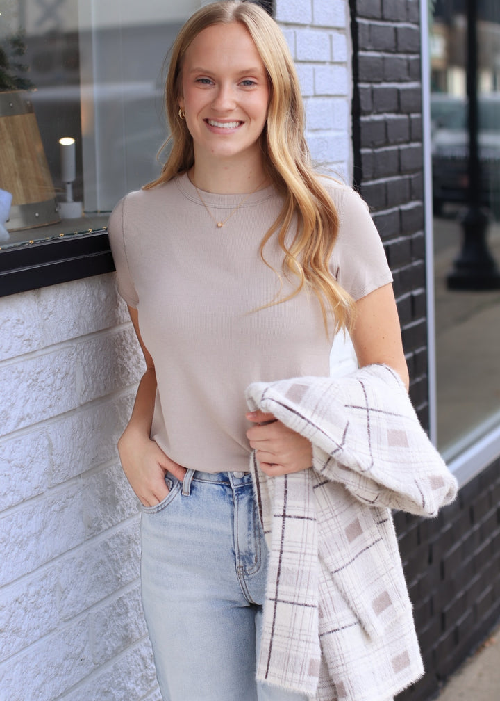 Softline Rib Tee in Stone