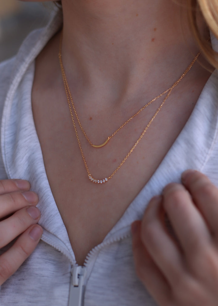 Layered Rhinestone Curved Bar Necklace