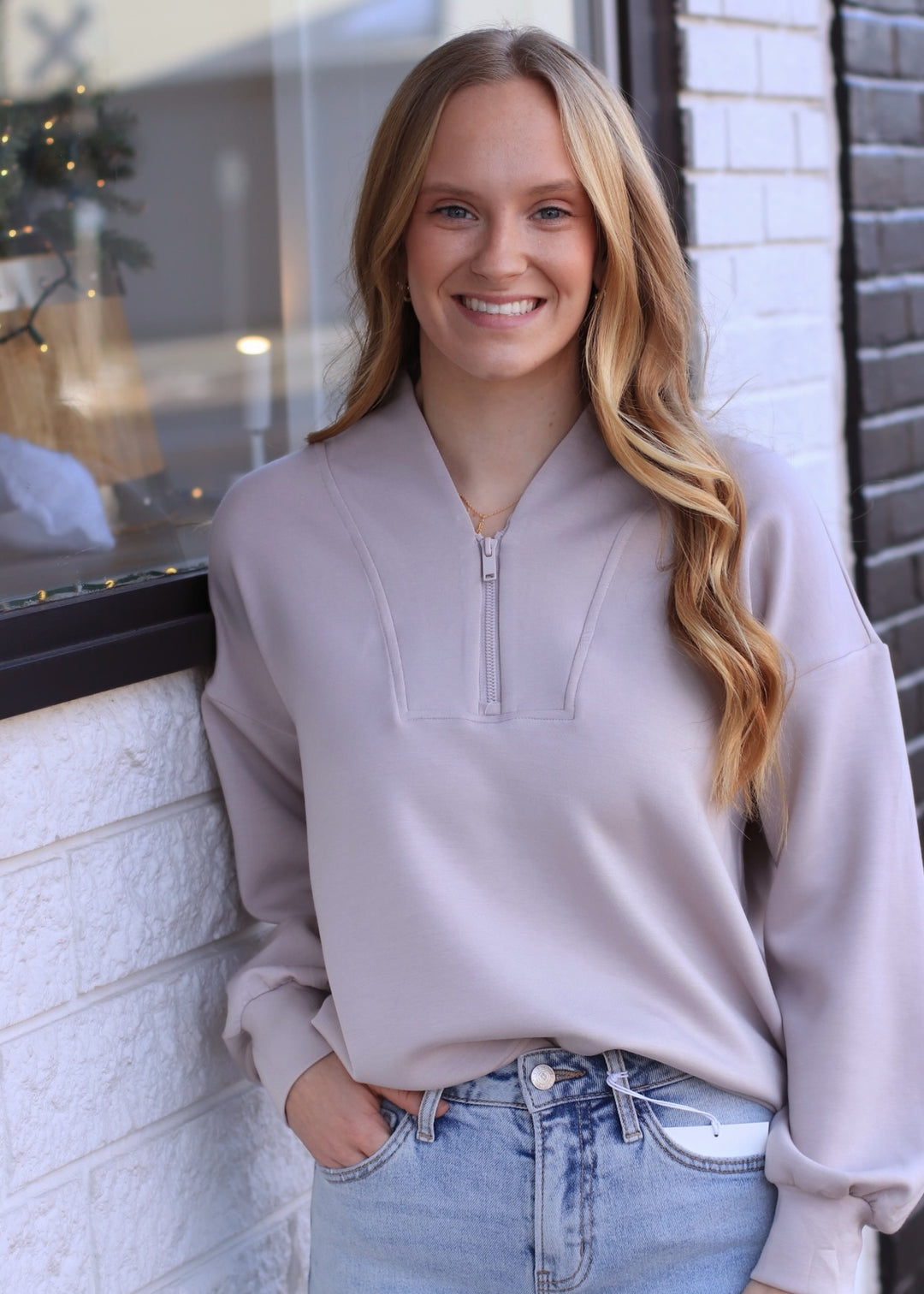 Comfort Club Half-Zip Jacket in Mocha Cream