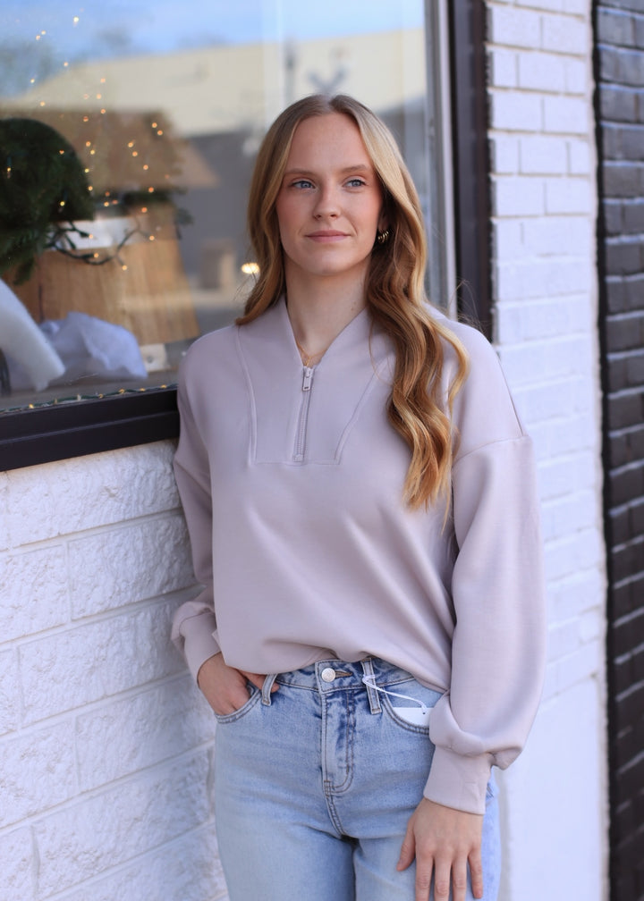 Comfort Club Half-Zip Jacket in Mocha Cream