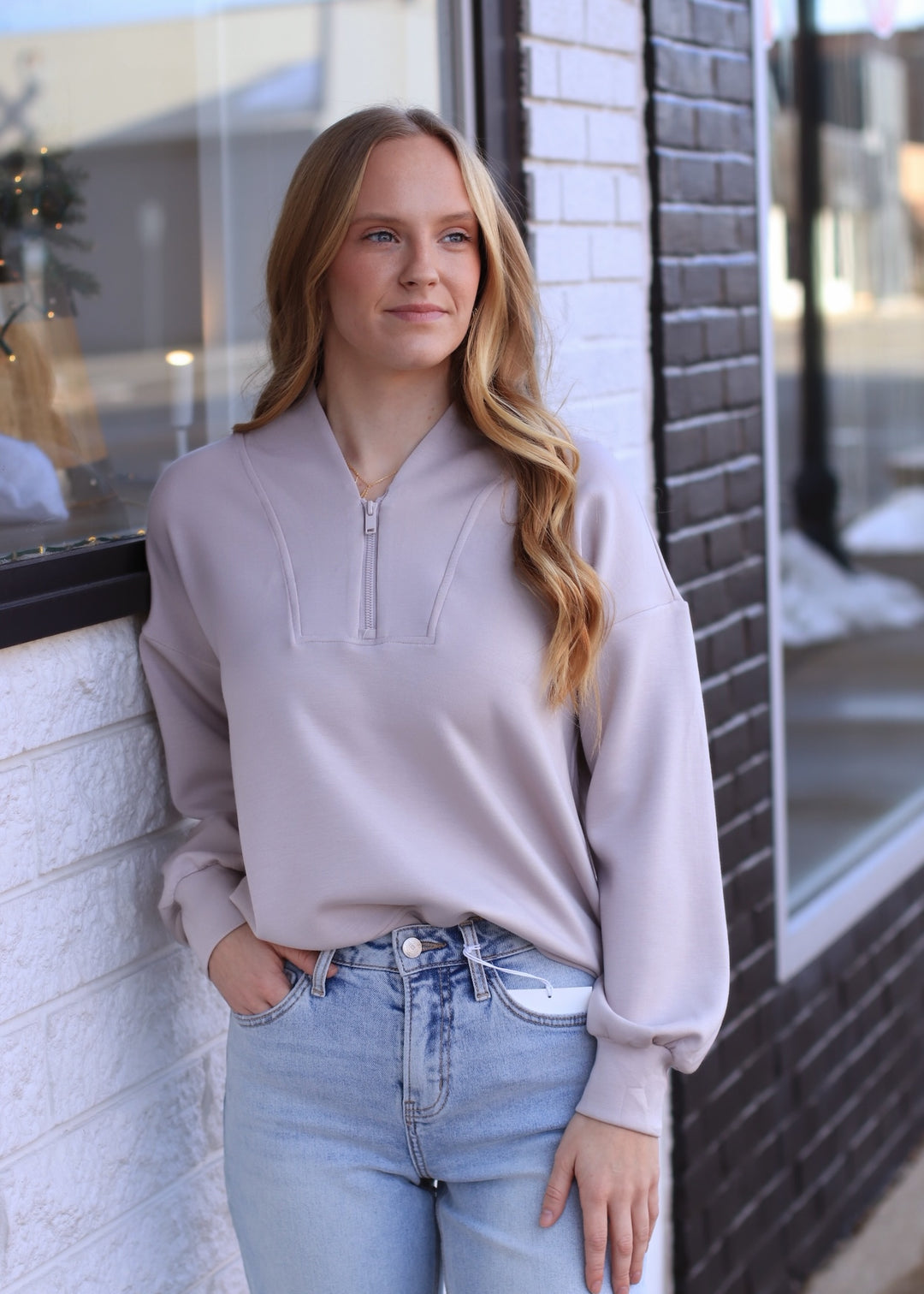 Comfort Club Half-Zip Jacket in Mocha Cream