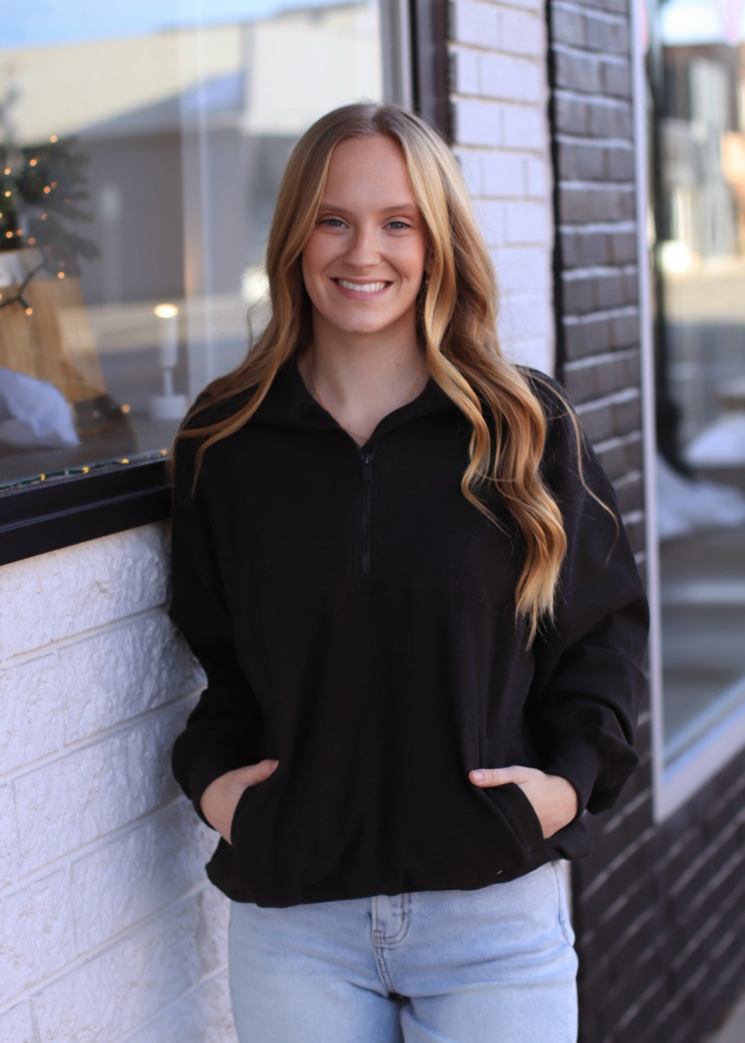 The Luxe Rib Zip Pullover in Black