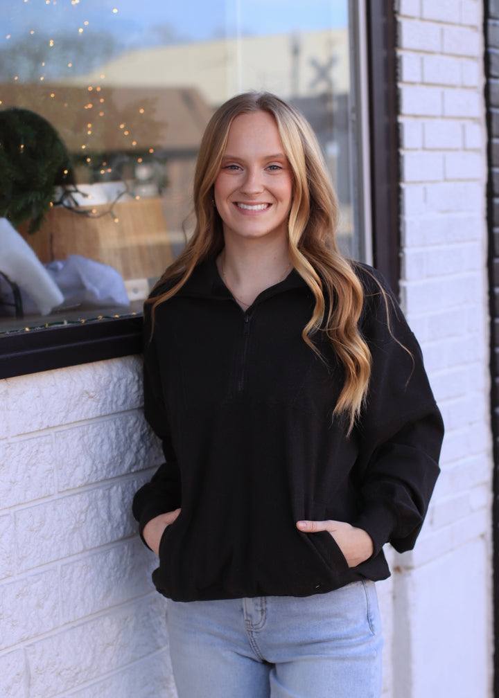 The Luxe Rib Zip Pullover in Black