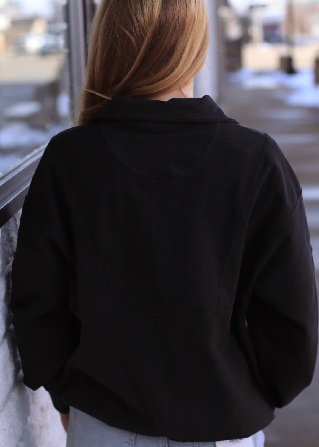 The Luxe Rib Zip Pullover in Black