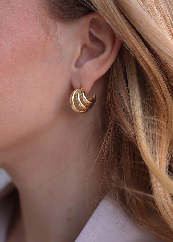 Gold Dipped Three Row Hoop Earrings