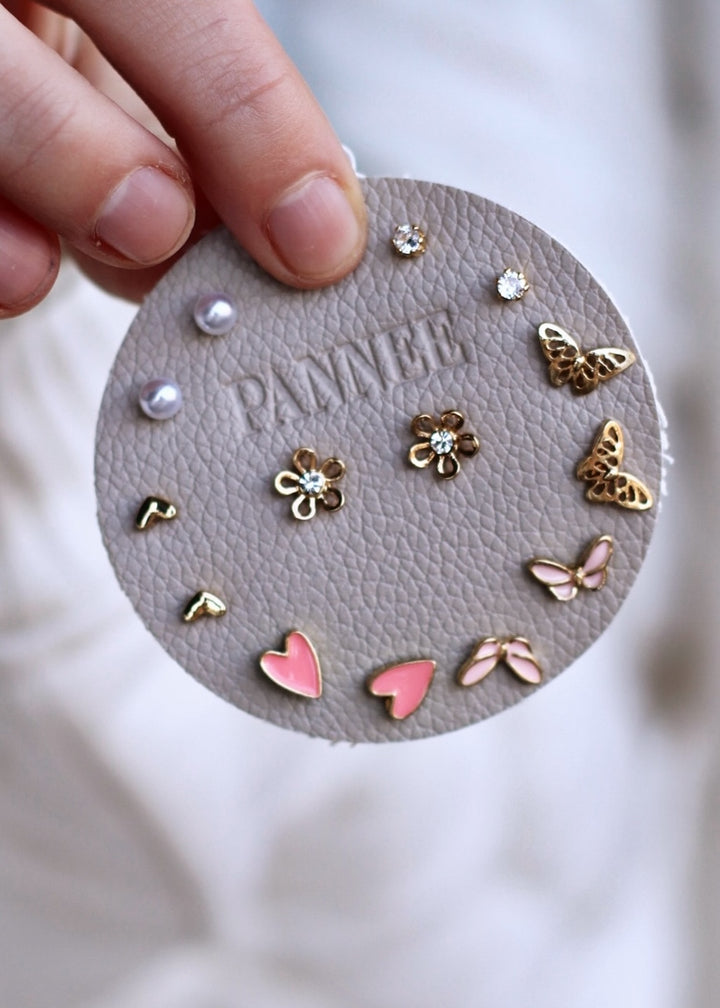 Assorted Heart Butterfly And Pearl Stud Earrings Set