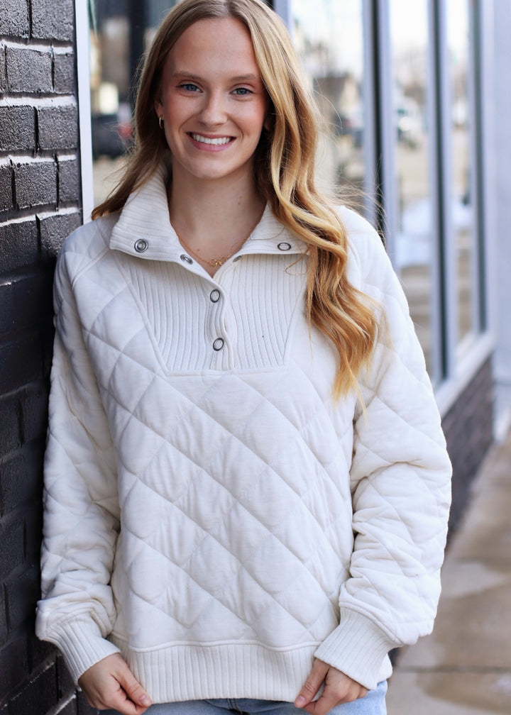 Golden Hour Quilted Pullover in Bone