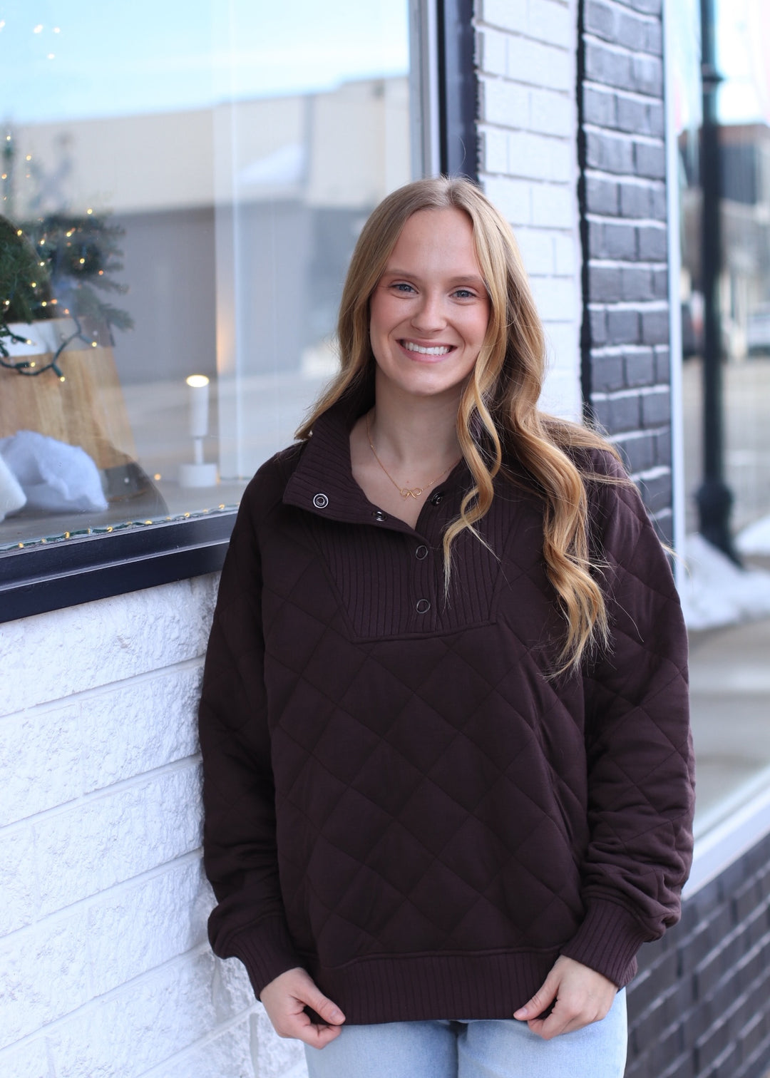 Golden Hour Quilted Pullover in Espresso