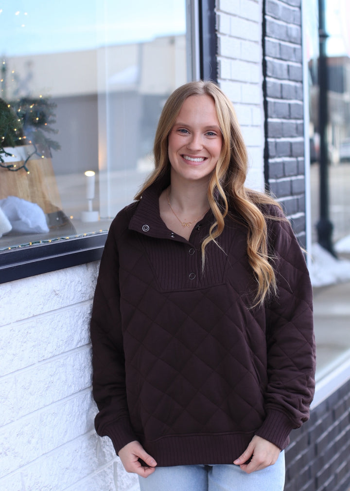 Golden Hour Quilted Pullover in Espresso