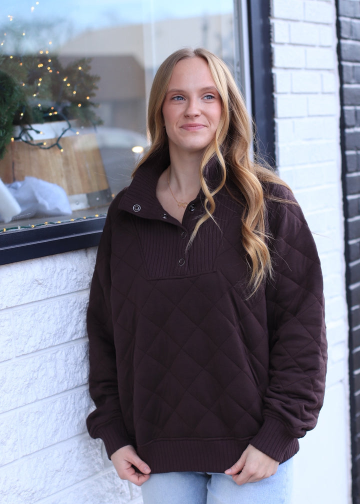 Golden Hour Quilted Pullover in Espresso