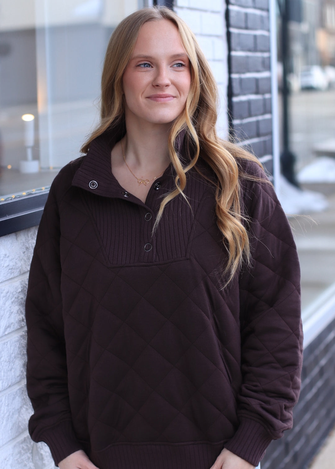 Golden Hour Quilted Pullover in Espresso