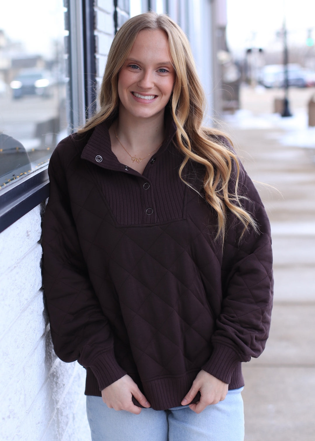 Golden Hour Quilted Pullover in Espresso