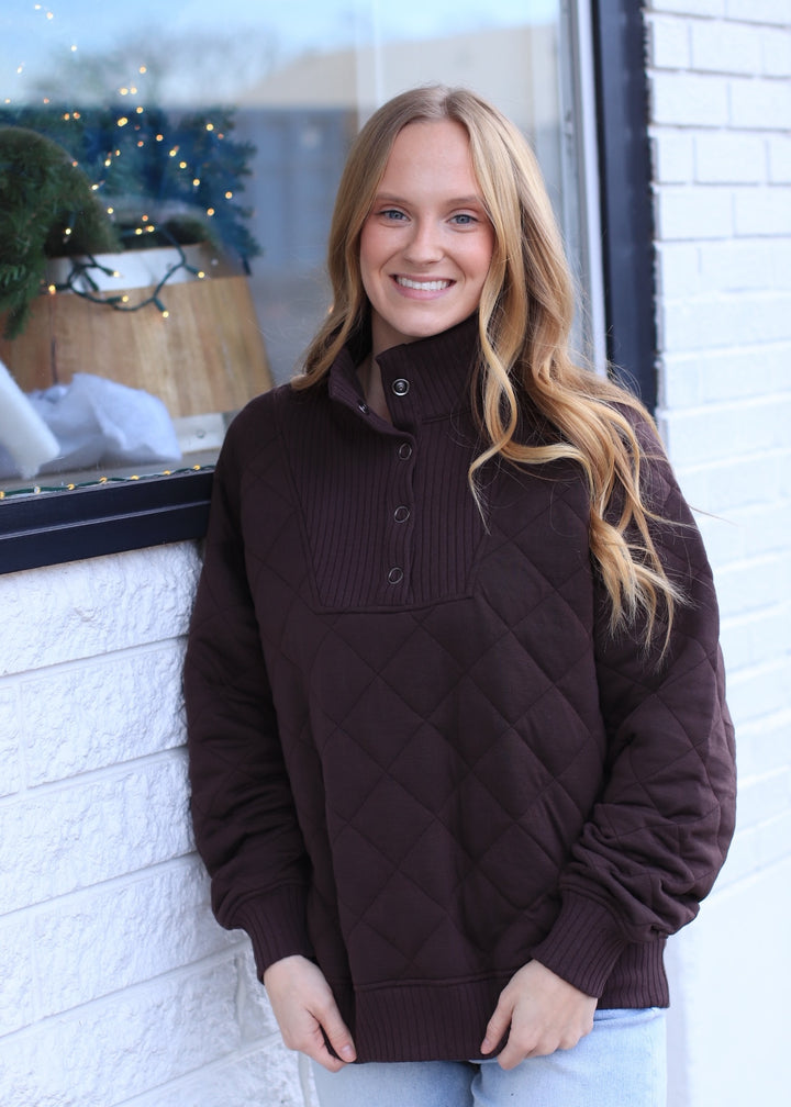 Golden Hour Quilted Pullover in Espresso