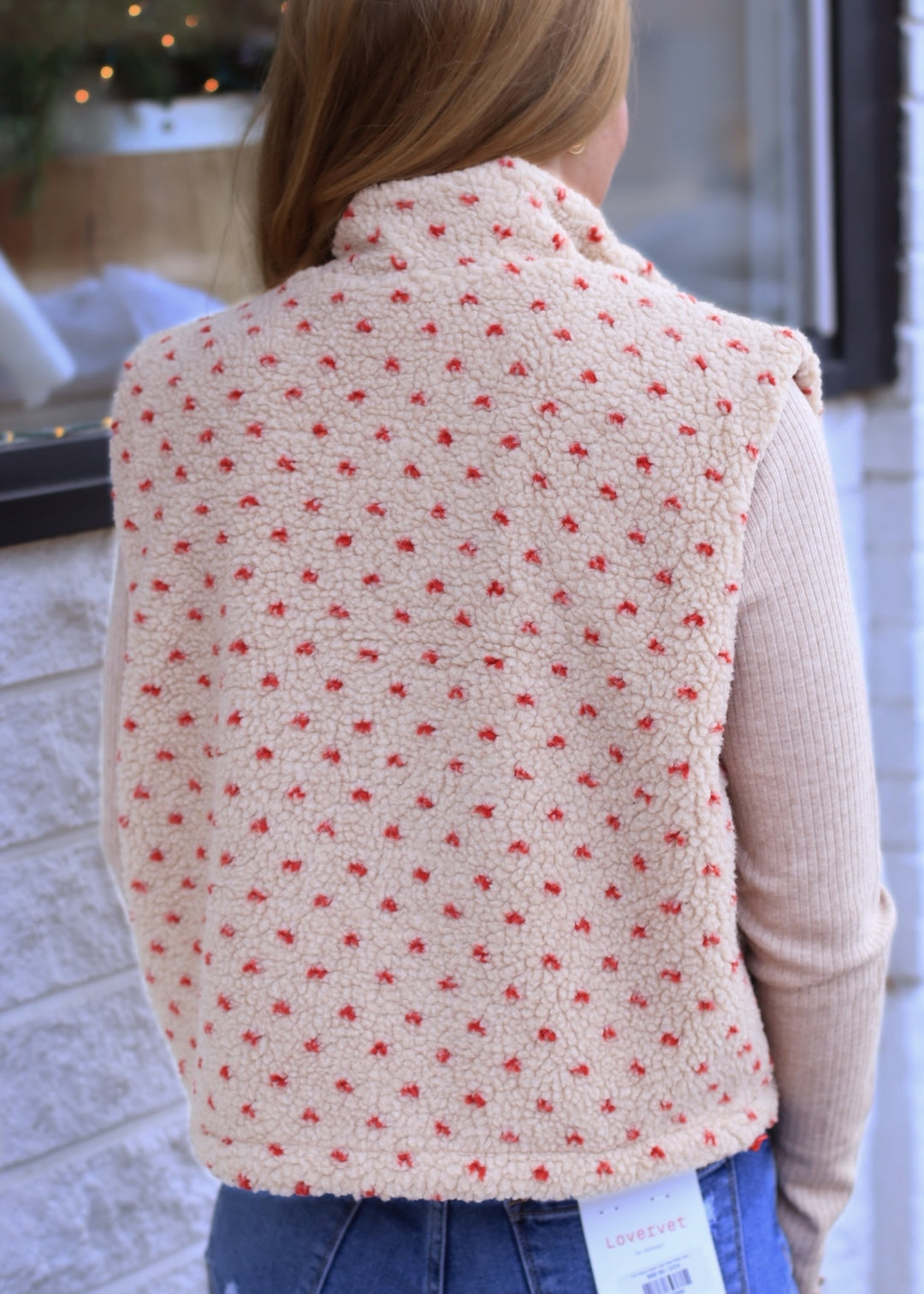 Floral Fleece Sleeveless Vest in Cream/Red
