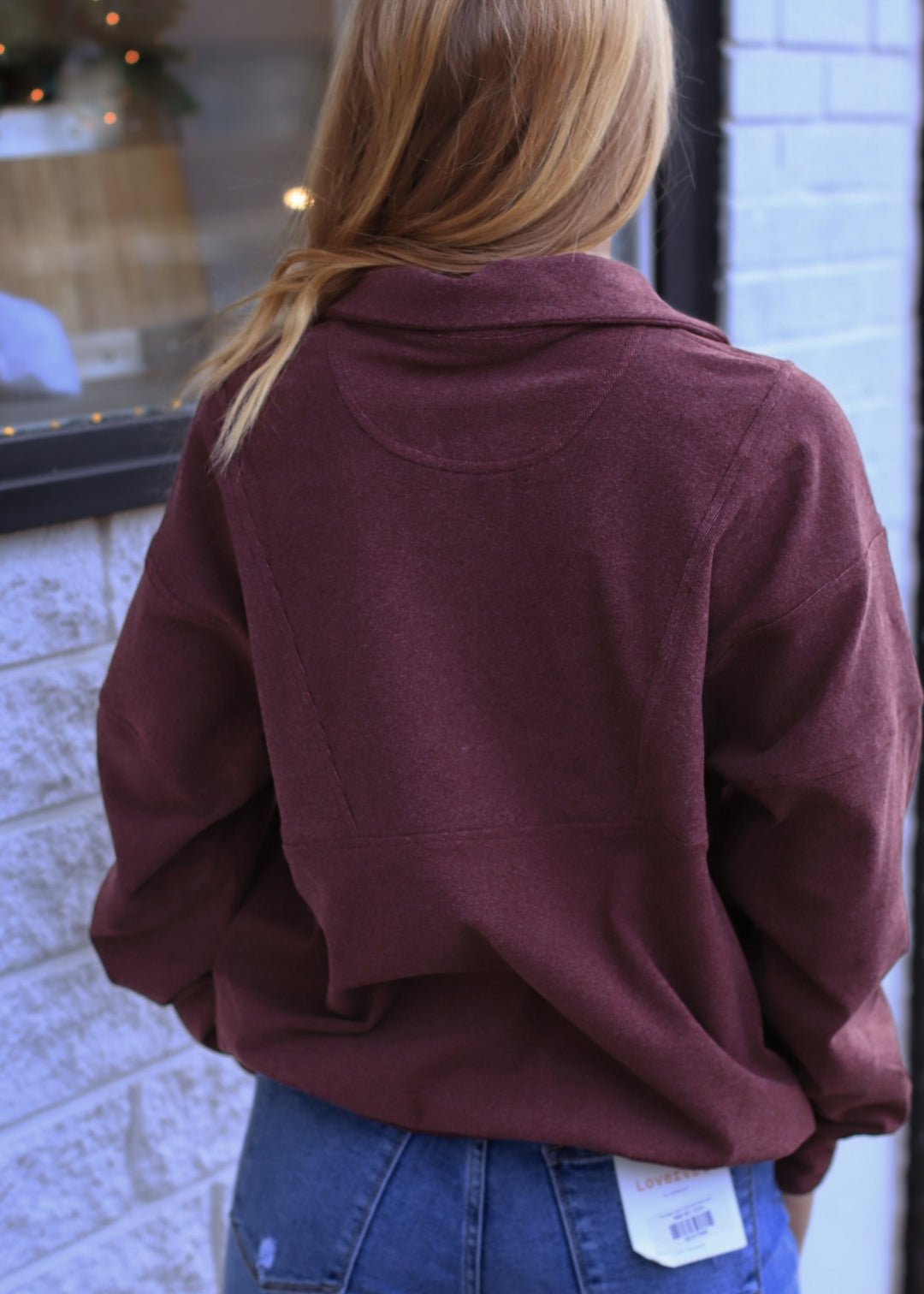 The Luxe Rib Zip Pullover in Dark Cherry