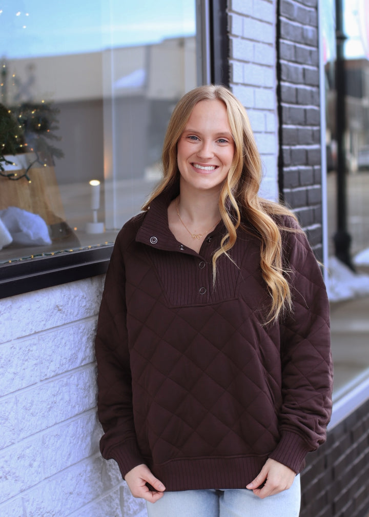 Golden Hour Quilted Pullover in Espresso
