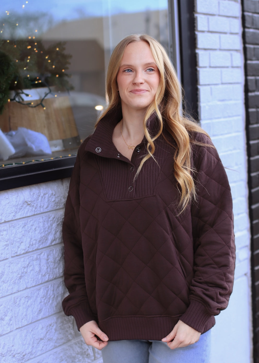 Golden Hour Quilted Pullover in Espresso