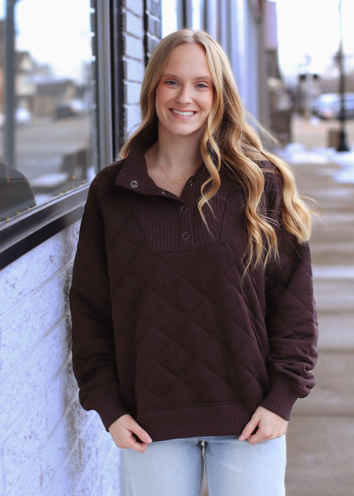 Golden Hour Quilted Pullover in Espresso