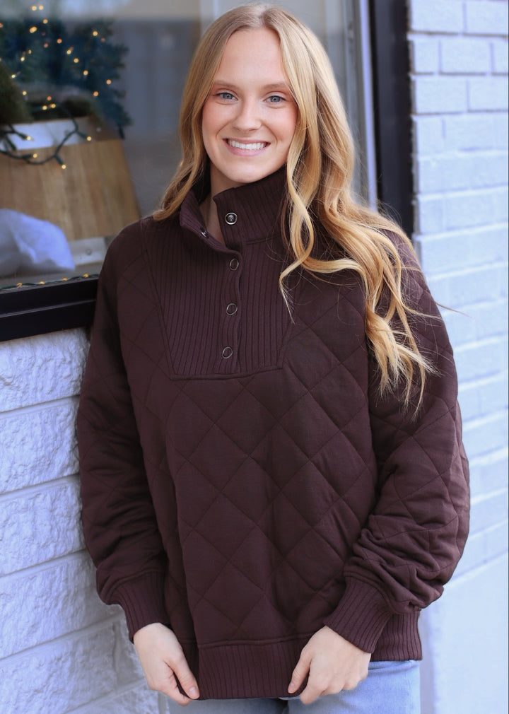 Golden Hour Quilted Pullover in Espresso