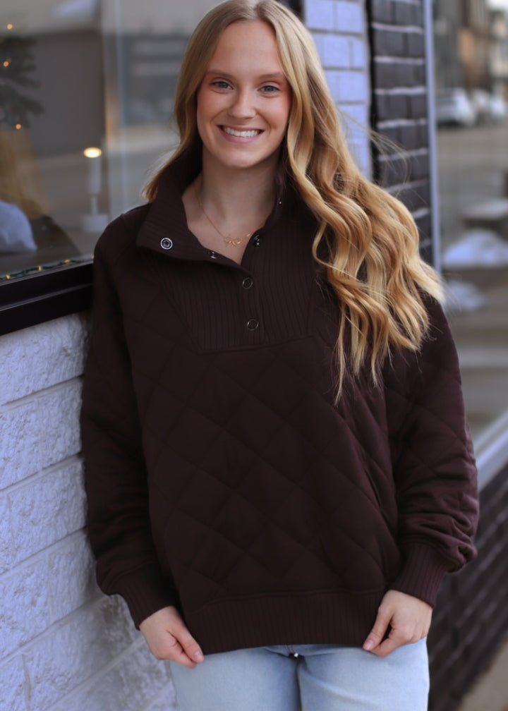 Golden Hour Quilted Pullover in Espresso