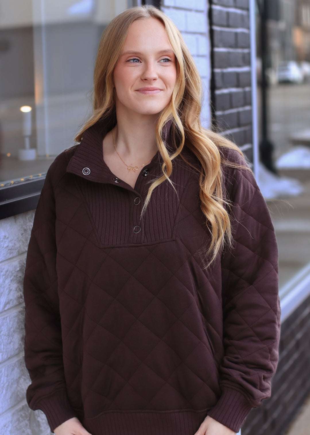 Golden Hour Quilted Pullover in Espresso