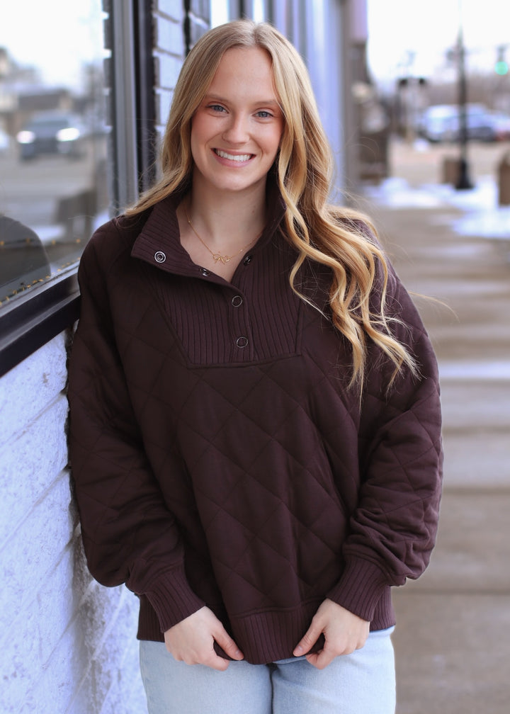Golden Hour Quilted Pullover in Espresso