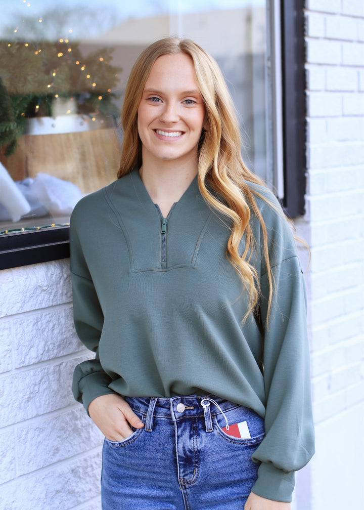 Comfort Club Half-Zip Jacket in Sage Leaf