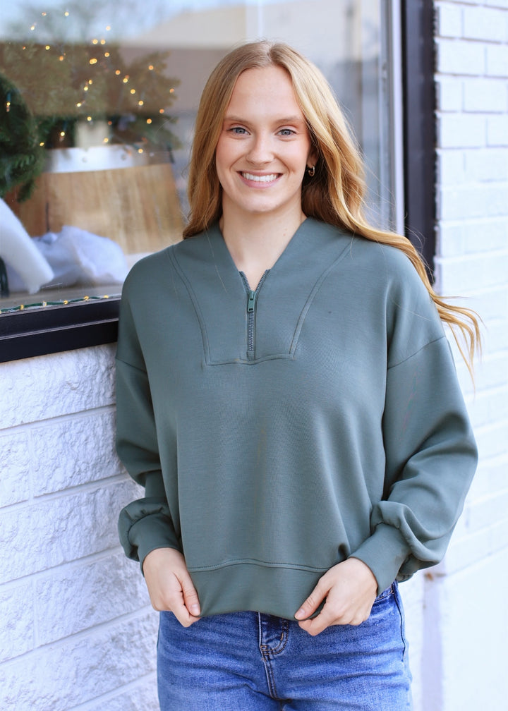 Comfort Club Half-Zip Jacket in Sage Leaf