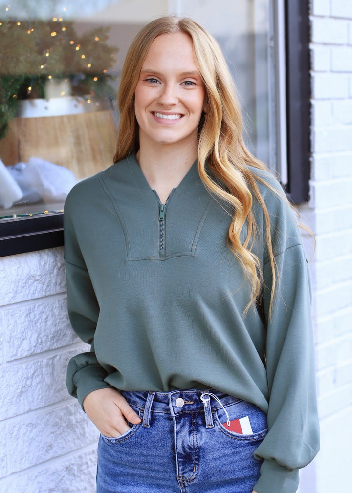 Comfort Club Half-Zip Jacket in Sage Leaf